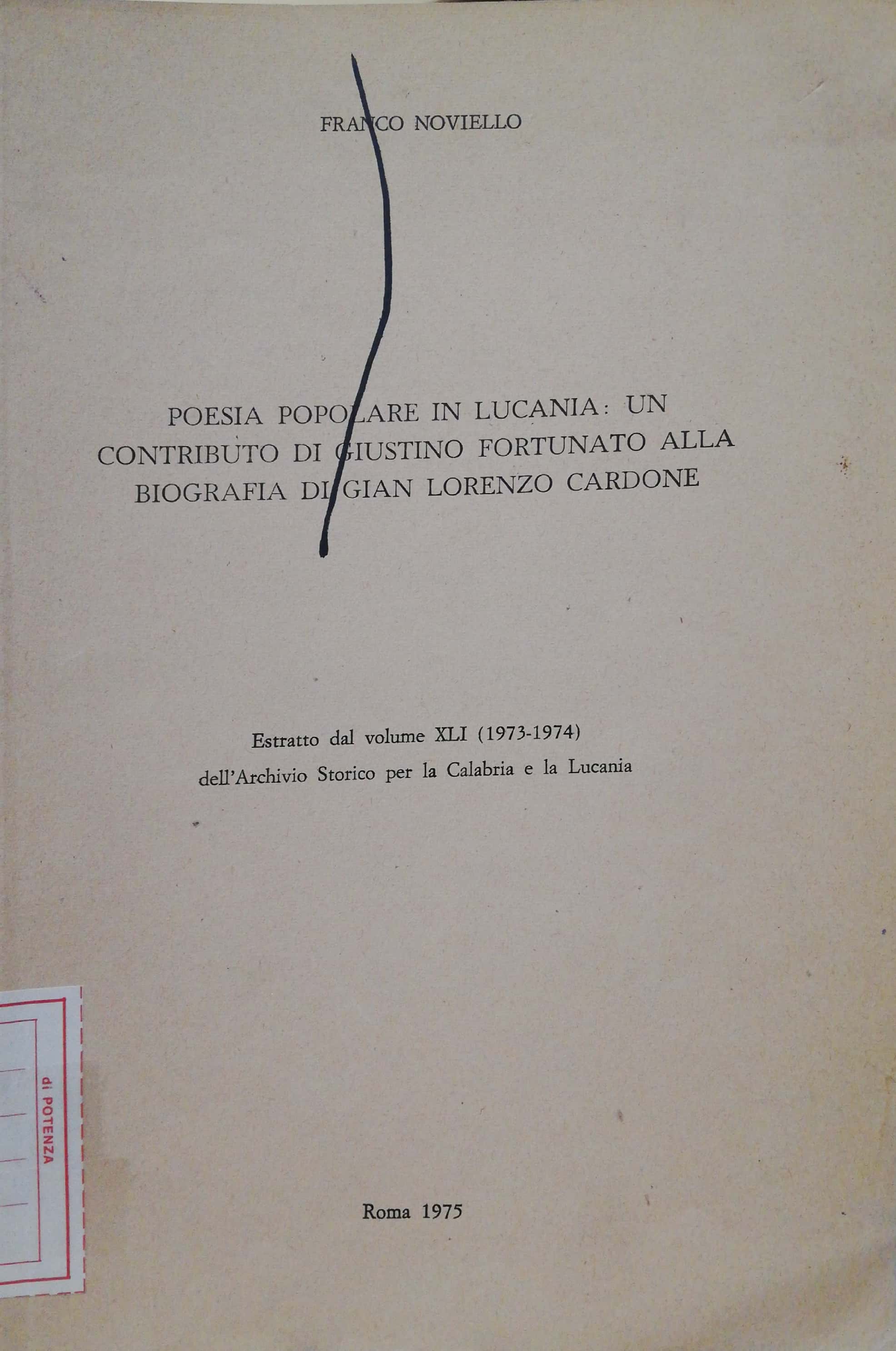 POESIA POPOLARE IN LUCANIA: UN CONTRIBUTO DI GIUSTINO FORTUNATO ALLA BIOGRAFIA DI GIAN LORENZO CARDONE
